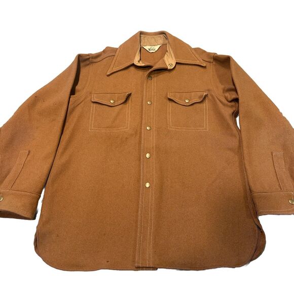 60s 70s VTG Woolrich Jacket Plaid Chore Wool Brass Snap Buttons 12070 - Picture 1 of 9